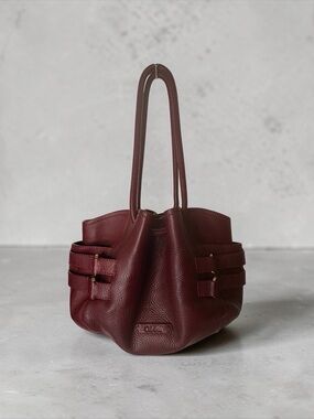 COLE HAAN BURGUNDY LEATHER TOTE SHOULDER BAG GOLD TONE HARDWARE